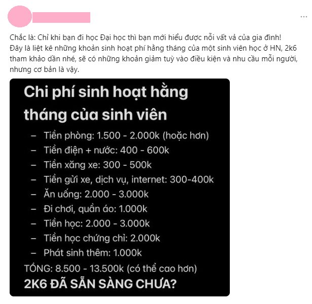 Tranh cãi kịch liệt: Sinh viên lên thành phố học cần hơn 13,5 triệu đồng/tháng cho chi phí sinh hoạt, dân mạng nhận xét "tiêu hoang thế này thì bố mẹ ở quê bán đất cũng không nuôi nổi"- Ảnh 2.